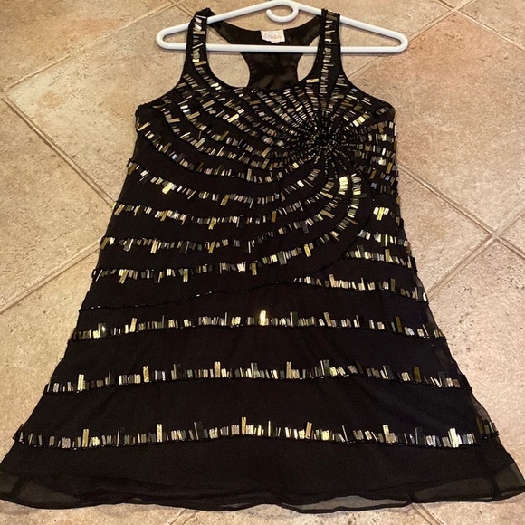 Parker women’s black dress gold beading size medium - Picture 1 of 4